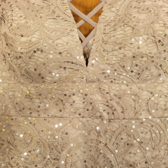 B. Darlin silver sequined v cut front, low cut back, prom/gown. Size 3/4 - Picture 16 of 16